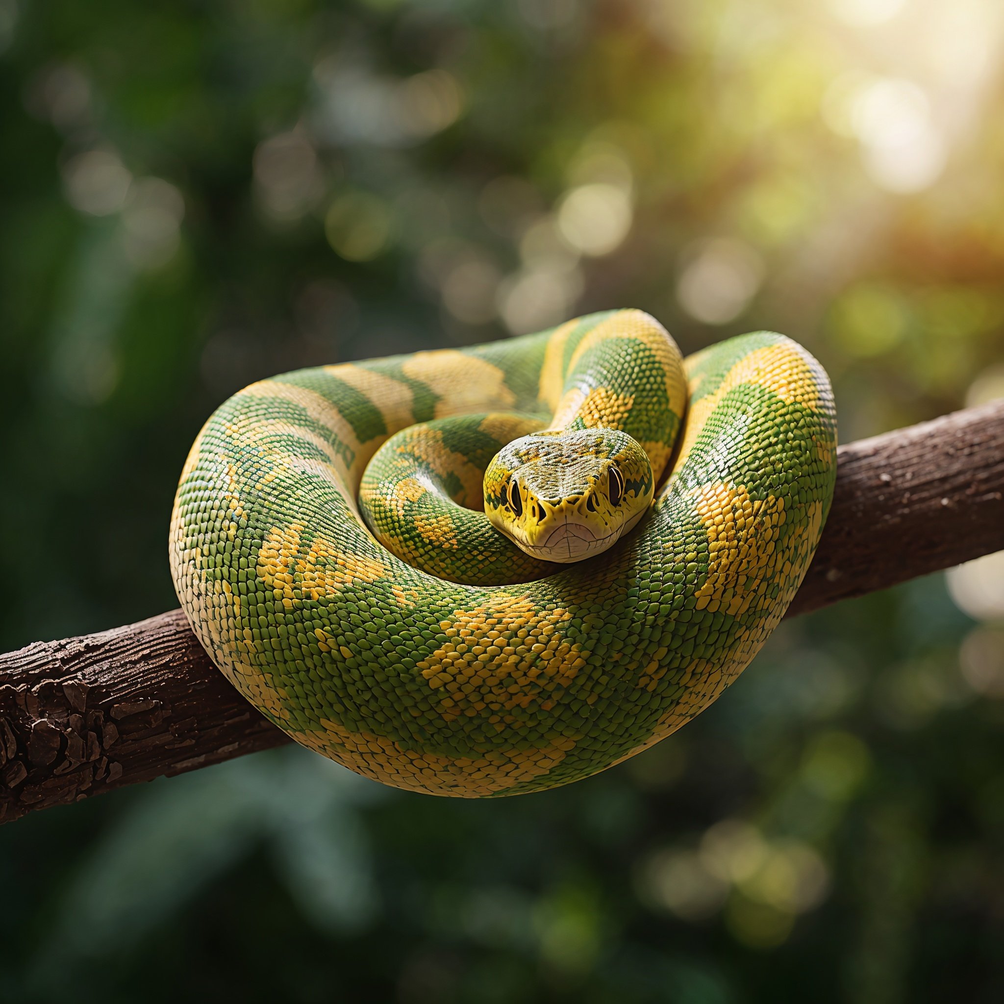 lucid-origin_Ultra-realistic_wildlife_photograph_of_a_beautiful_snake_coiled_on_a_sunlit_trop-0
