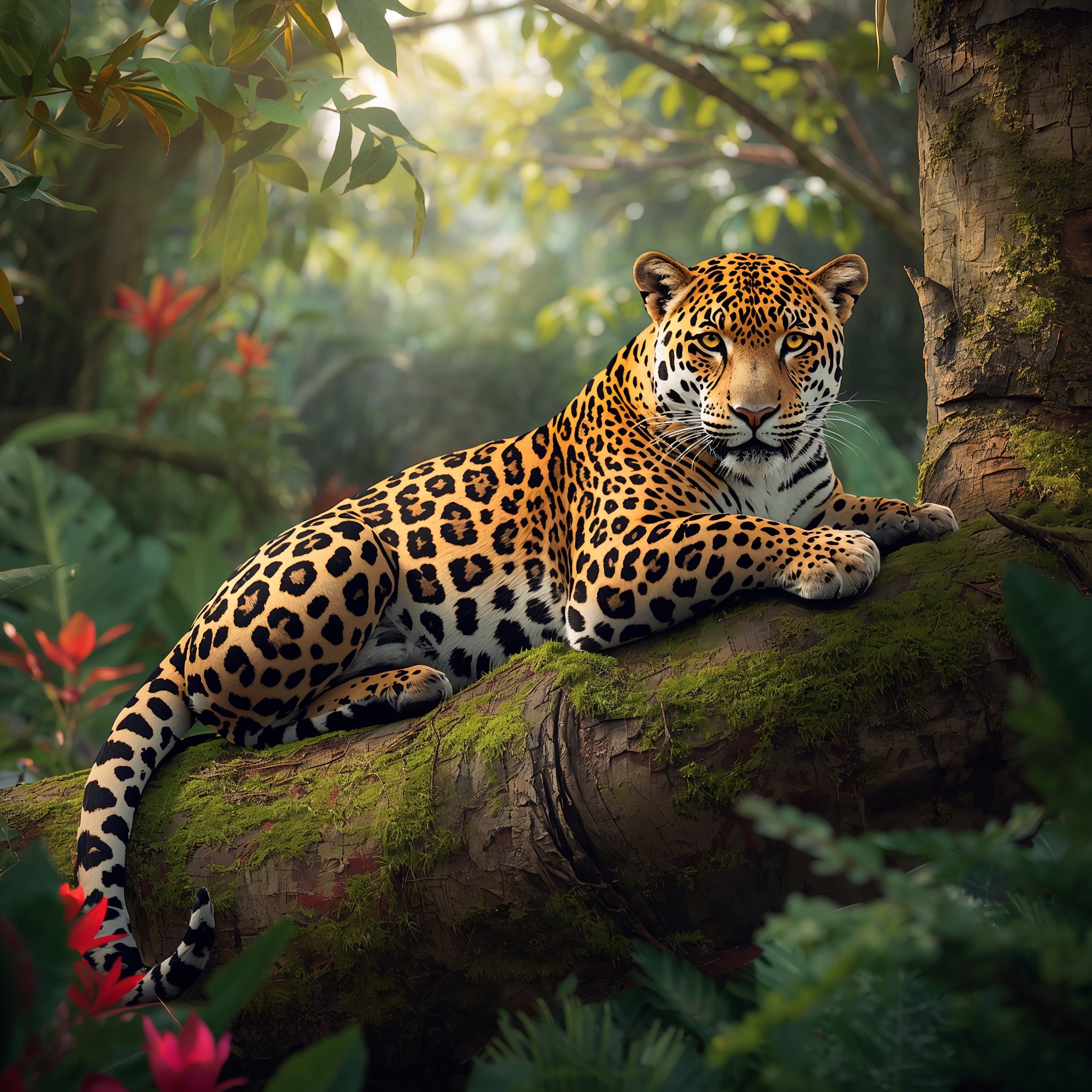 lucid-origin_Ultra-realistic_wildlife_photograph_of_a_majestic_jaguar_resting_on_a_mossy_tree-0