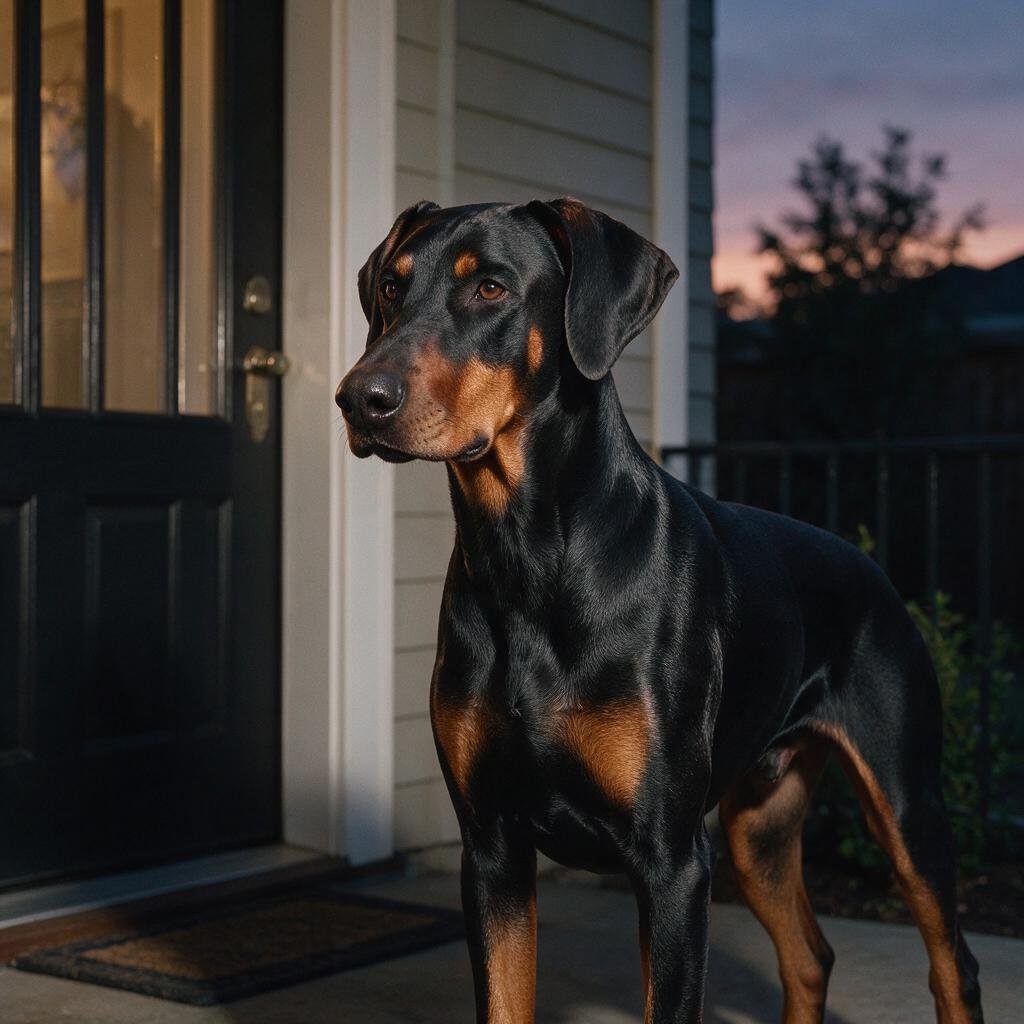 seedream-5.0-pro_A_highly_photorealistic_Doberman_standing_quietly_near_a_home_entrance_at_dusk_a-0