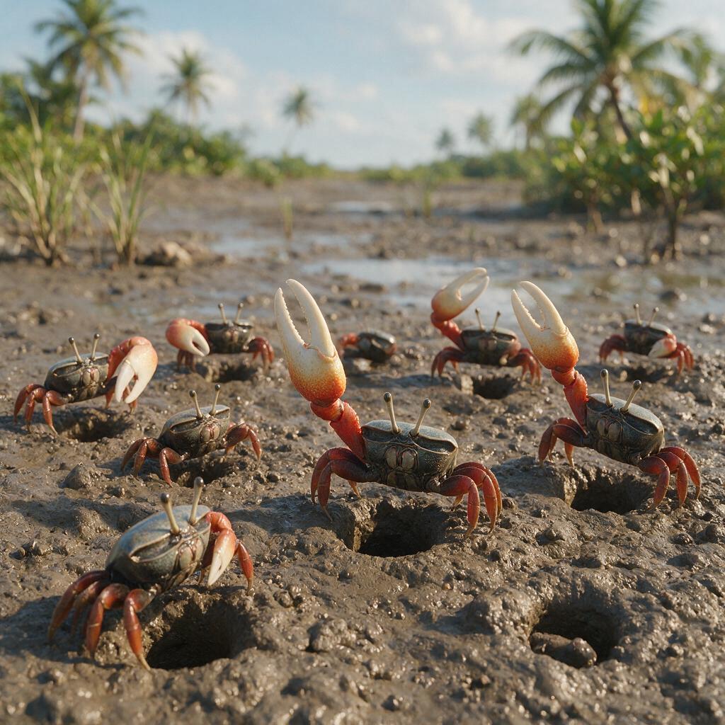 seedream-5.0-pro_A_photorealistic_group_of_male_fiddler_crabs_outside_their_separate_burrows_on_a-0 seedream-5.0-pro_A_photorealistic_group_of_male_fiddler_crabs_outside_their_separate_burrows_on_a-0