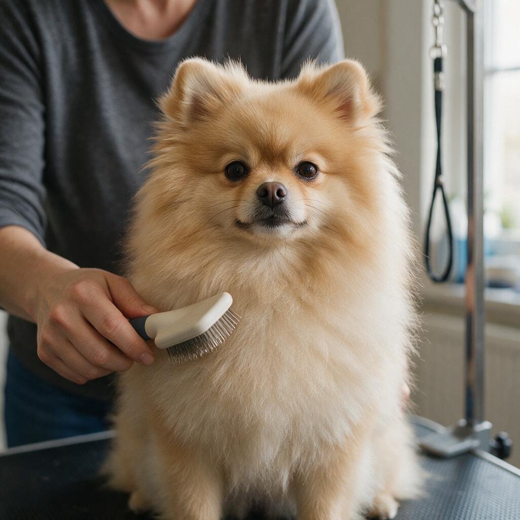 seedream-5.0-pro_A_photorealistic_Pomeranian_being_gently_brushed_by_its_owner_at_home_thick_doub-0