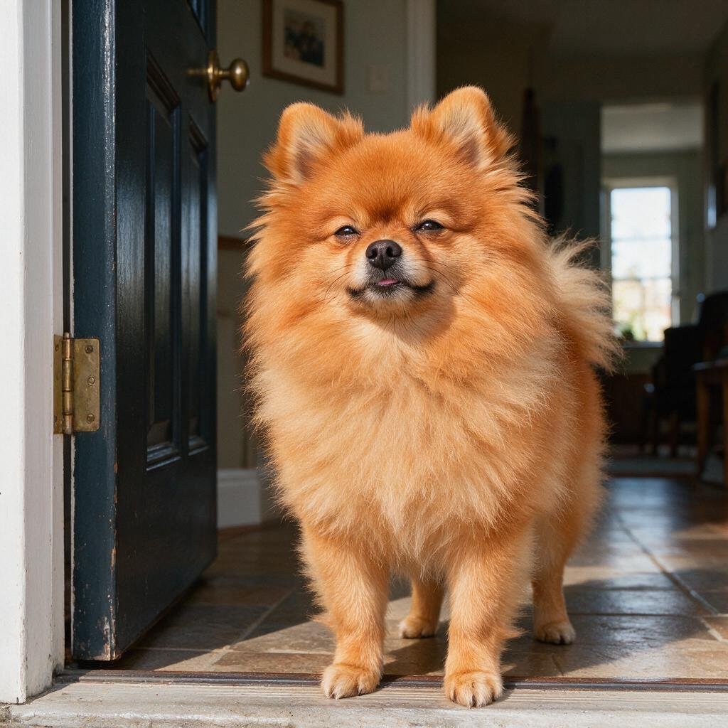 seedream-5.0-pro_A_photorealistic_Pomeranian_standing_proudly_near_the_front_door_as_if_supervisi-0